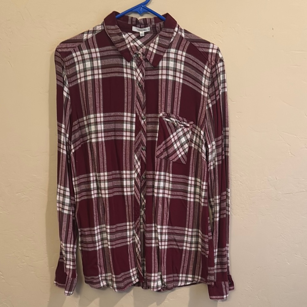 Maurices Burgundy Plaid Button-Up Shirt